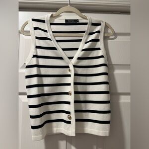 Black and White Striped Button-Up Vest